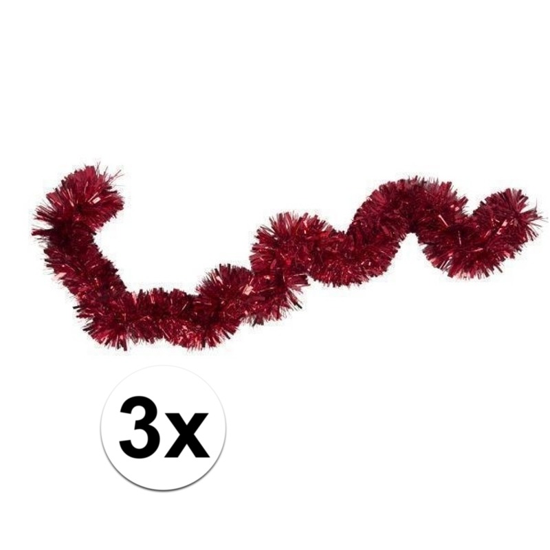 3x Folieslinger-kerstslinger rood 15 cm x 2 m