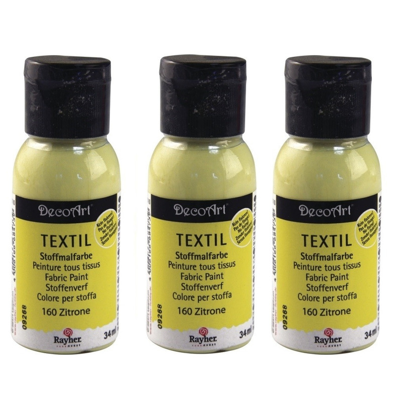 3x Gele textielverf flacons 34 ml