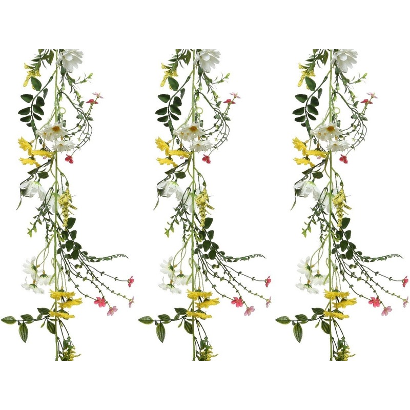 3x Gele/witte kunsttak kunstplanten slingers 180 cm - Kunstplanten/kunsttakken