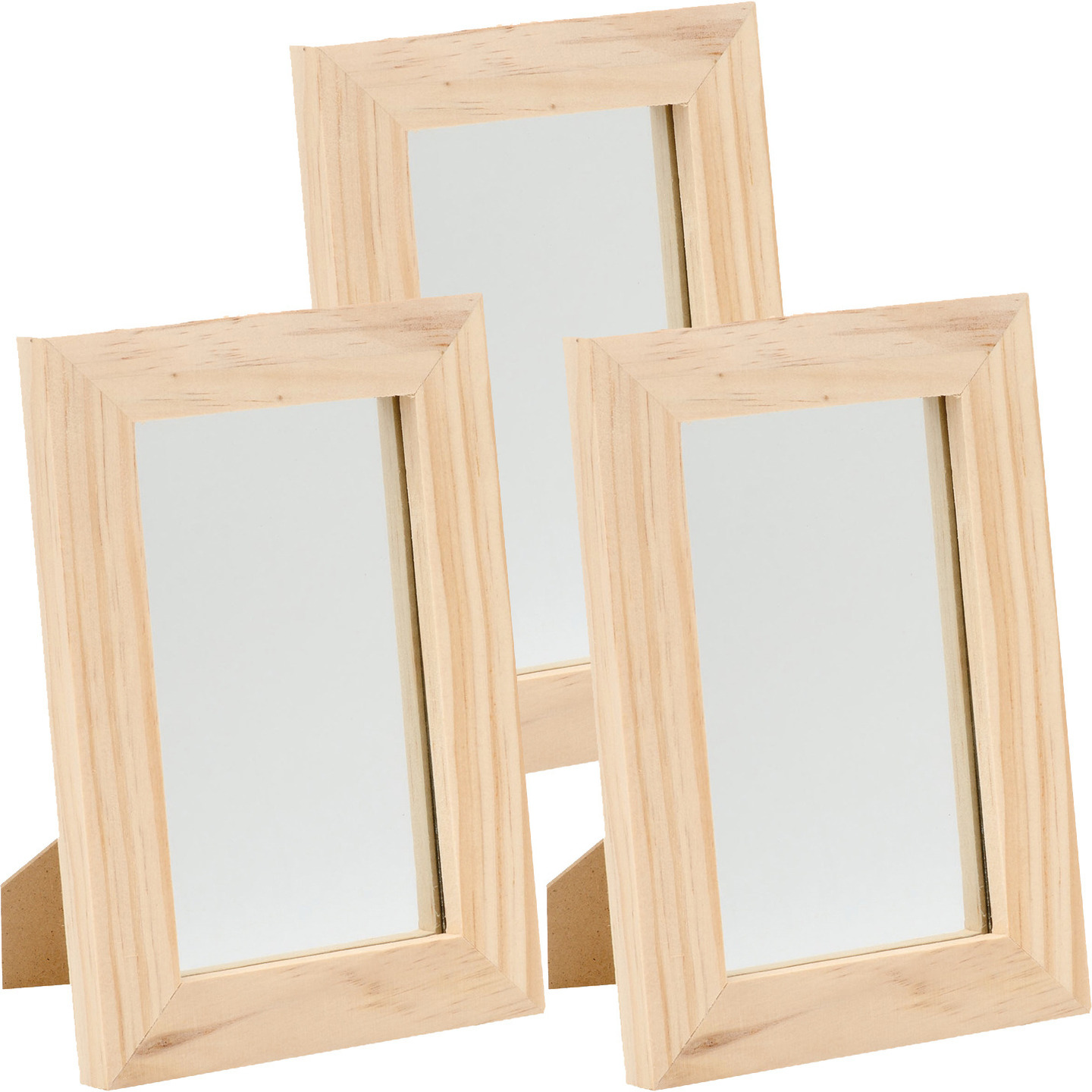 3x Houten spiegels 13,5 x 19,5 cm DIY hobby-knutselmateriaal