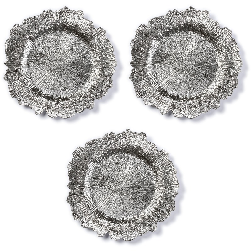3x Kaarsenborden-plateaus zilver asymmetrisch 33 cm rond