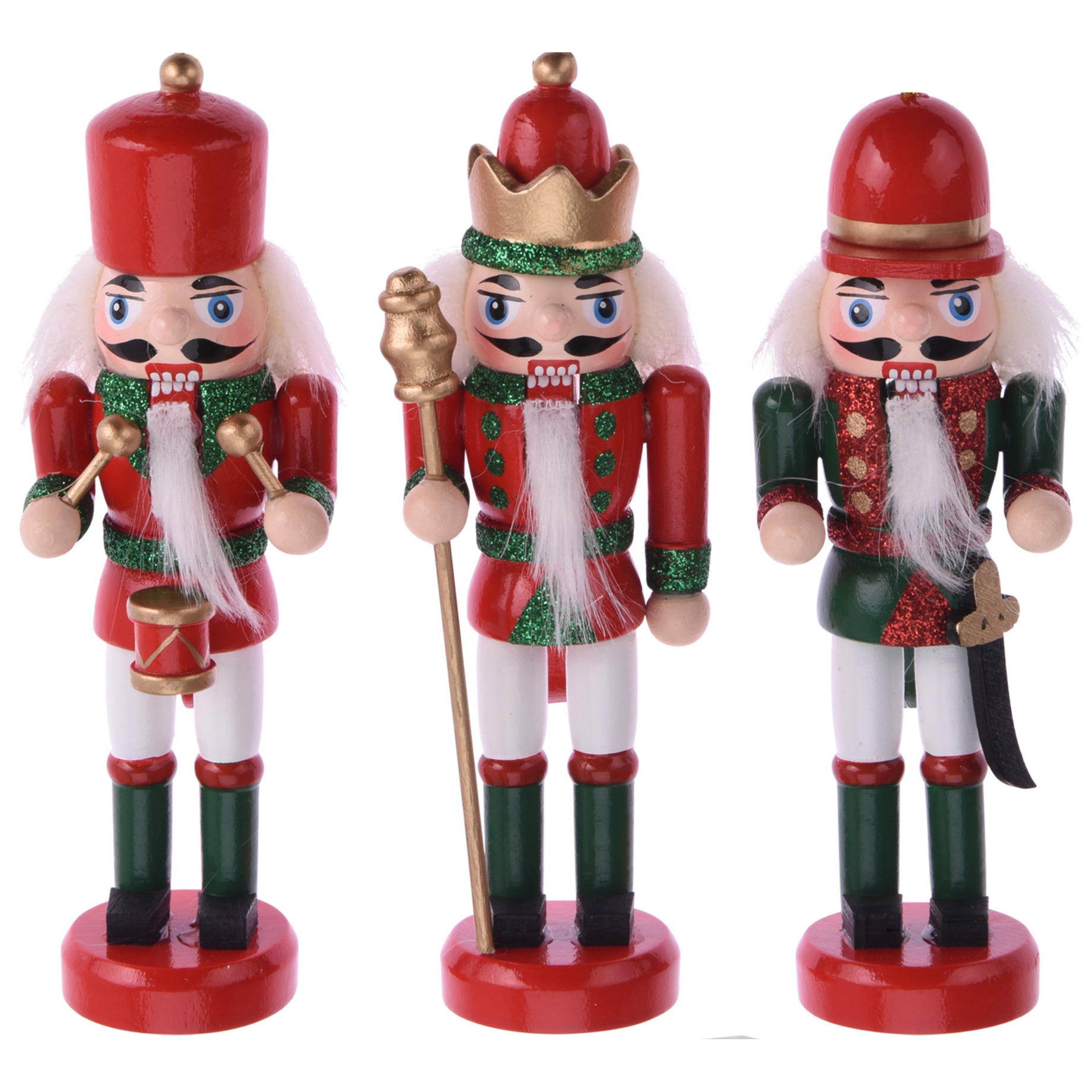 3x Kerstboomhangers notenkrakers poppetjes-soldaten rood-groen 12 cm