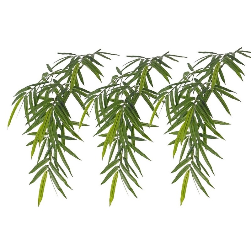 3x Kunstplanten groene bamboe hangplant-tak 82 cm UV bestendig