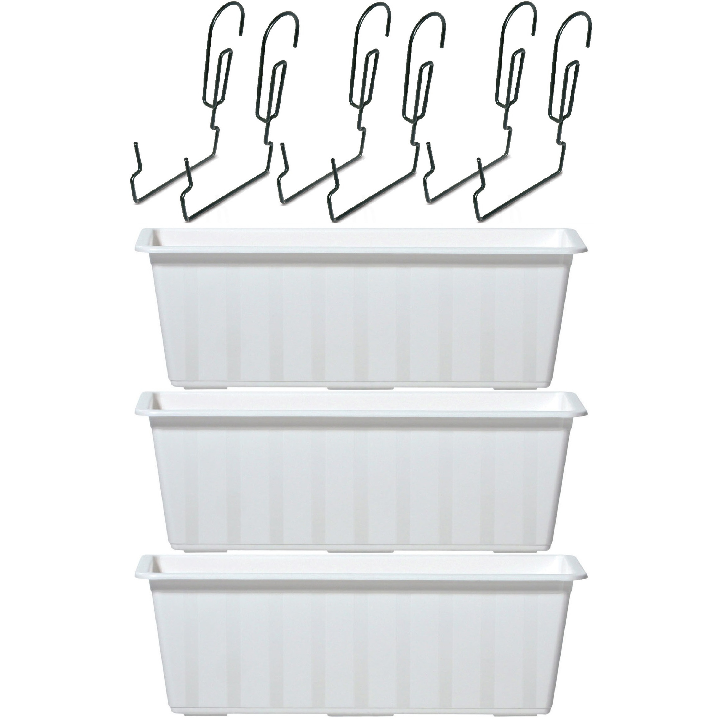 3x Kunststof Agro plantenbakken-bloembakken wit 9 liter met ophangbeugels