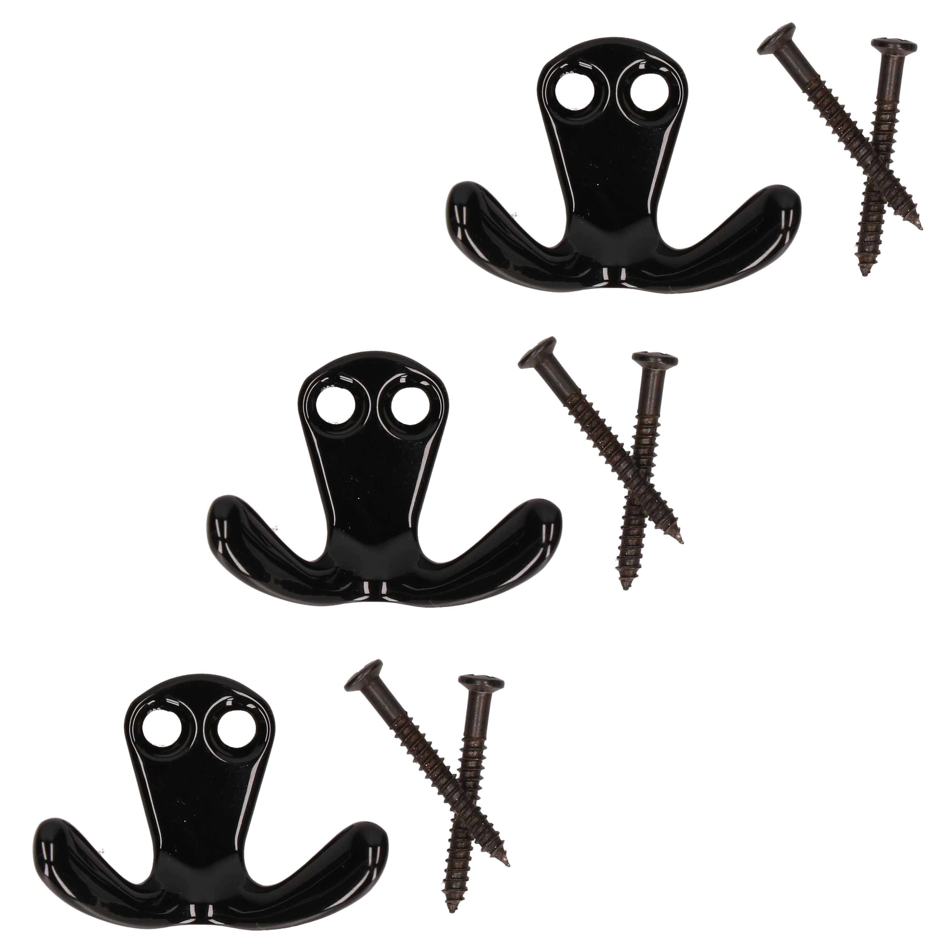 3x Luxe kapstokhaken-jashaken-kapstokhaakjes zwart van hoogwaardig metaal 2,2 x 3,3 cm