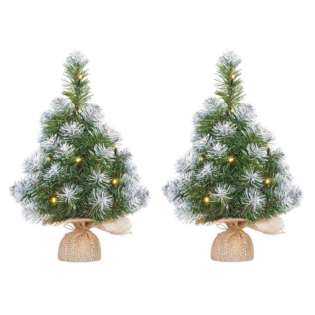 3x Mini kunst kerstboom met 10 LED lampjes en sneeuw 45 cm -