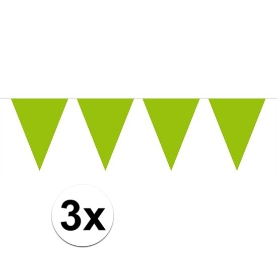 3x Mini vlaggenlijn-slinger versiering lime groen