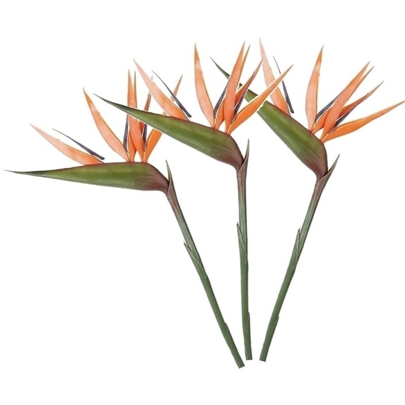 3x Oranje strelitzia-paradijsvogelbloem kunstbloemen 90 cm