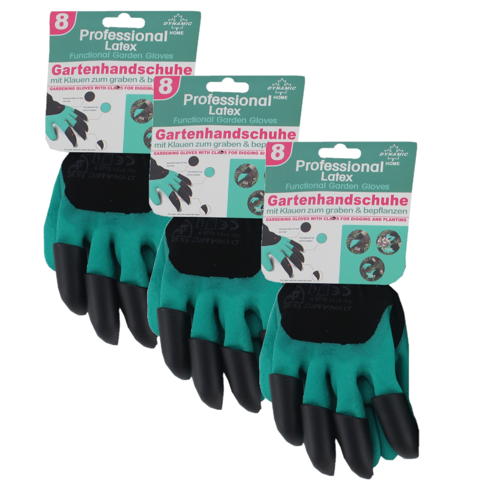 3x paar latex tuin handschoenen met graaf en beplant klauwen voor volwassenen
