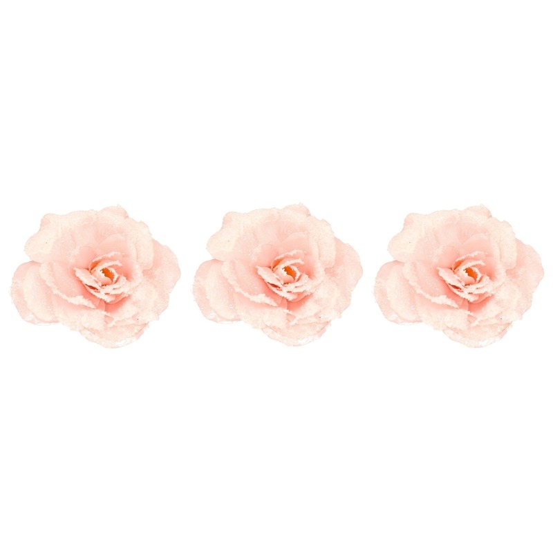 3x Roze roos kerstversiering clip decoratie 12 cm
