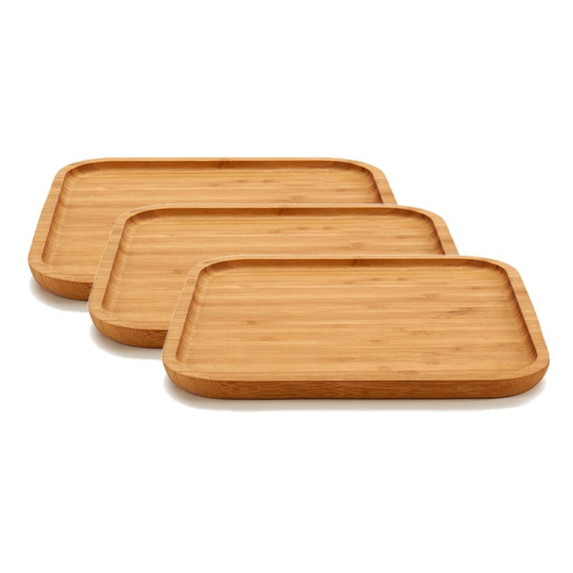 Arte R 3x stuks bamboe houten broodplanken/serveerplanken vierkant 25 cm - Dienbladen van hout