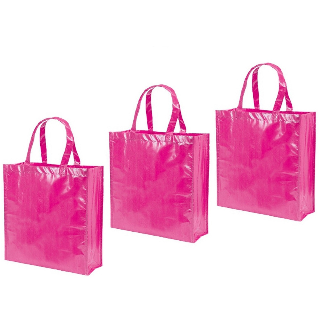 3x stuks boodschappentassen shoppers fuchsia roze 38 cm