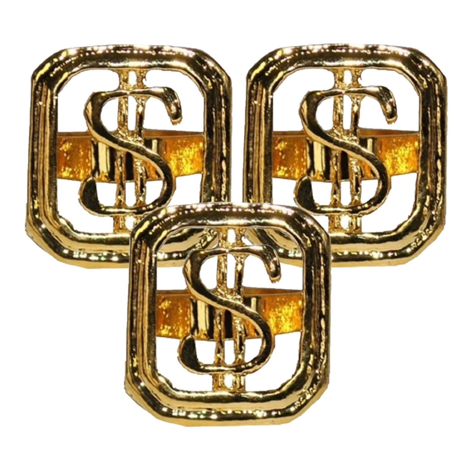 3x stuks carnaval-verkleed spullen Gouden dollar ring verstelbaar