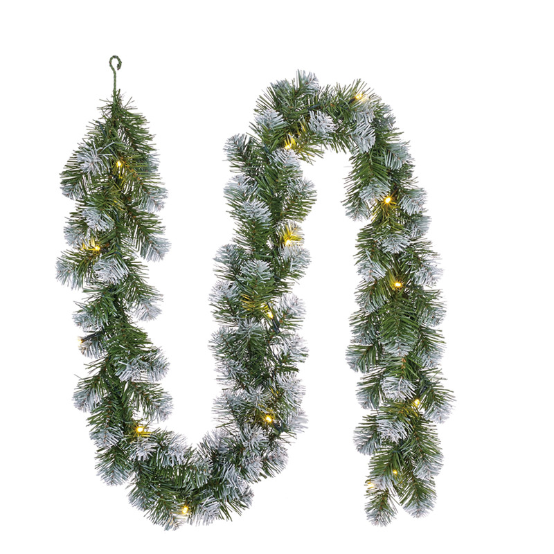 3x stuks dennenslingers/dennen guirlandes groen met 15 LED lampjes en sneeuw 20 x 180 cm -