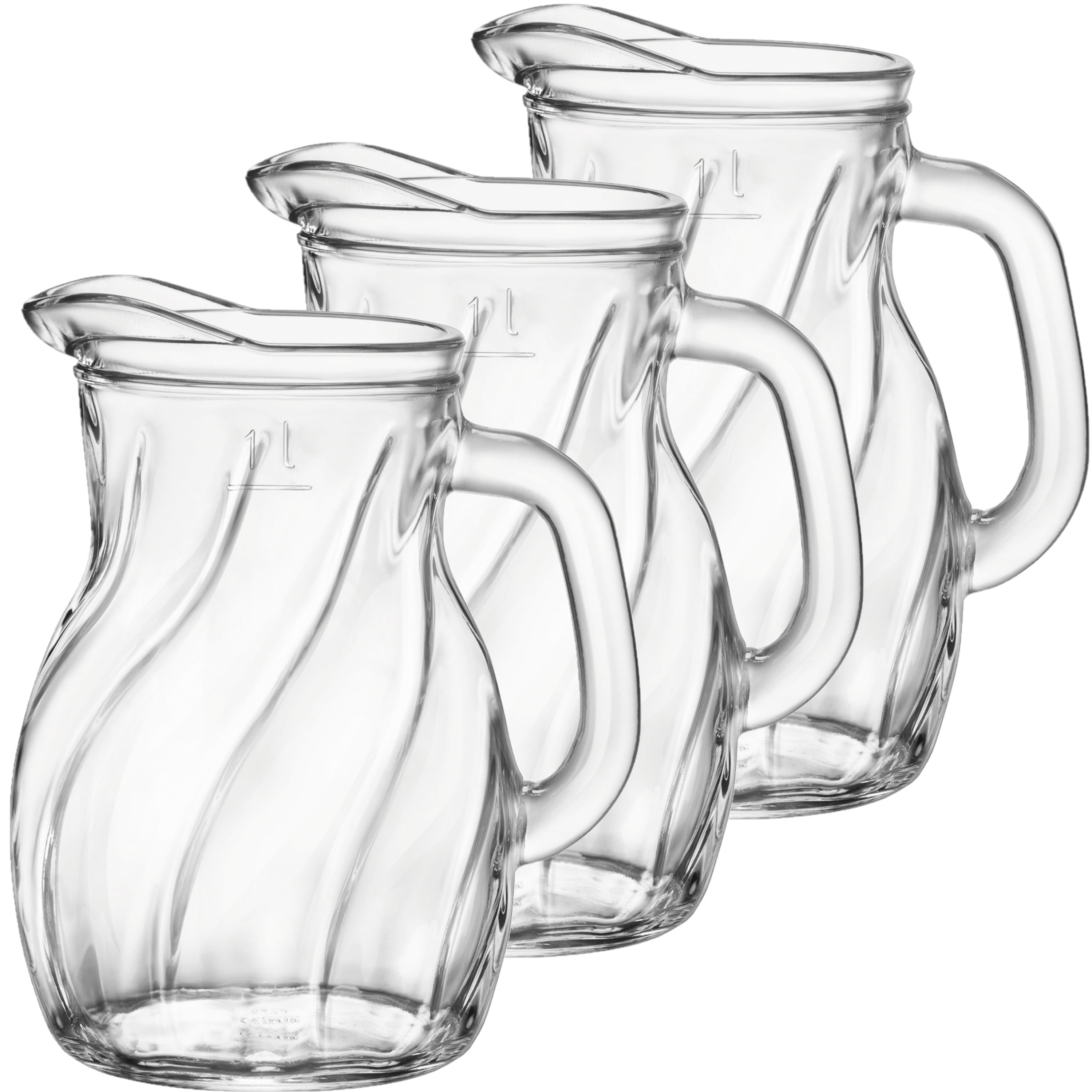 3x stuks glazen schenkkannen/waterkannen 1 liter - Sapkannen/waterkannen/schenkkannen