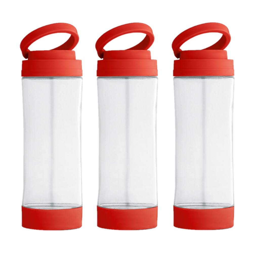 3x Stuks glazen waterfles-drinkfles met rode kunststof schroefdop en smartphone houder 390 ml