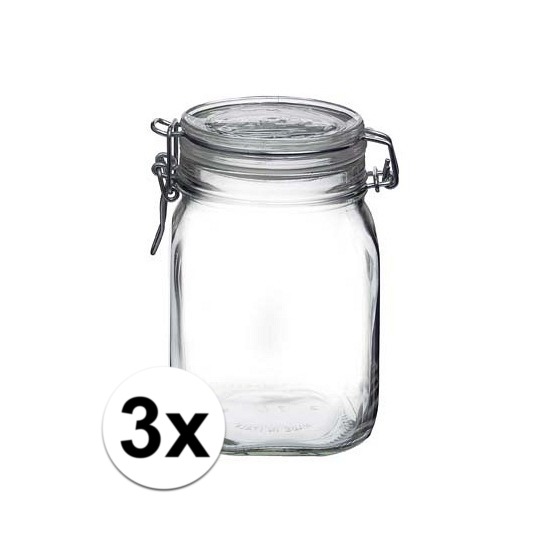 3x stuks Glazen weckpotten-inmaakpotten 1 Liter