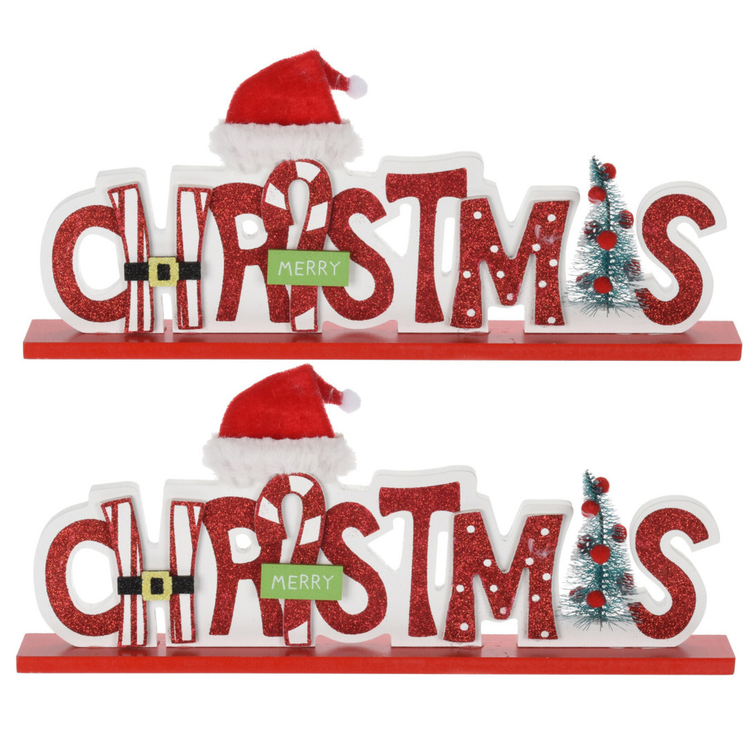 3x stuks houten kerstversiering decoratie bordjes Merry Christmas 35 cm