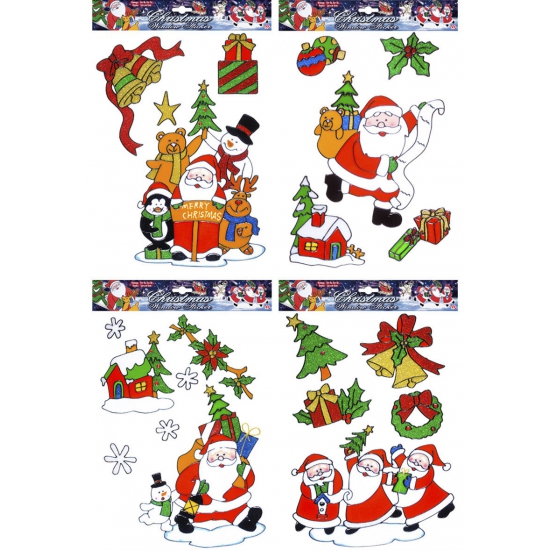 3x stuks kerst raamstickers-raamdecoratie kerstman plaatjes set