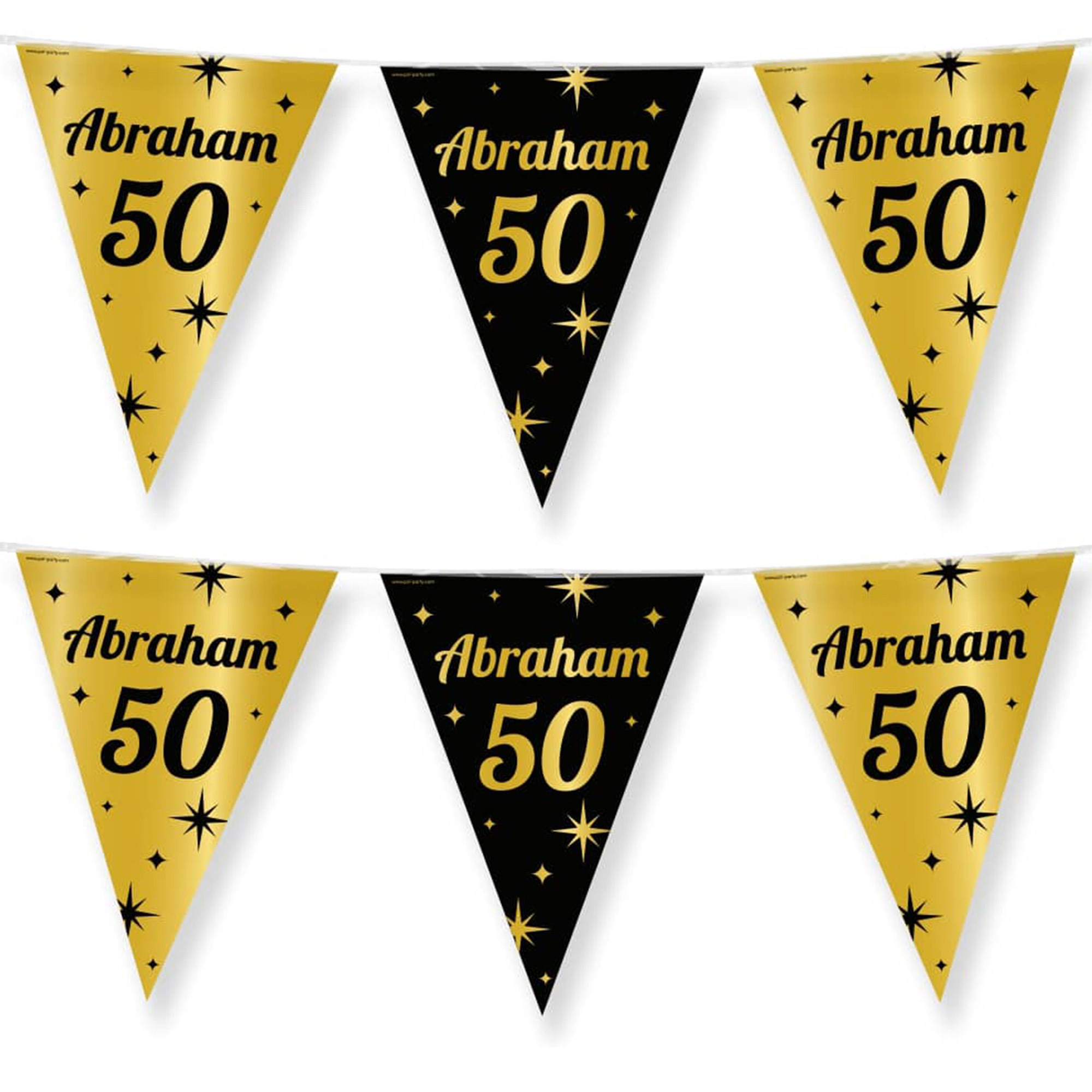 3x Stuks Paperdreams Vlaggenlijn luxe Abraham-50 jaar feest- 10m goud-zwart folie