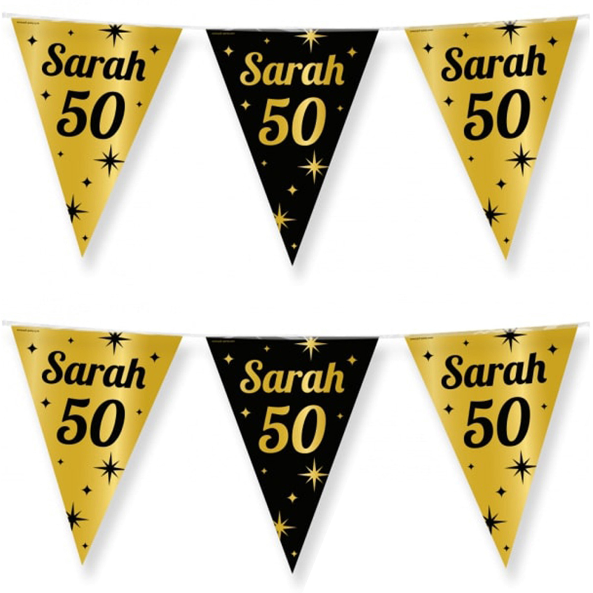 3x Stuks Paperdreams Vlaggenlijn luxe Sarah-50 jaar feest- 10m goud-zwart folie