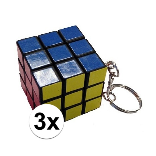 3x stuks sleutelhangers met kubus spelletjes