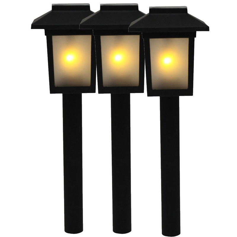 3x Tuinlamp fakkel-tuinverlichting met vlam effect 34,5 cm