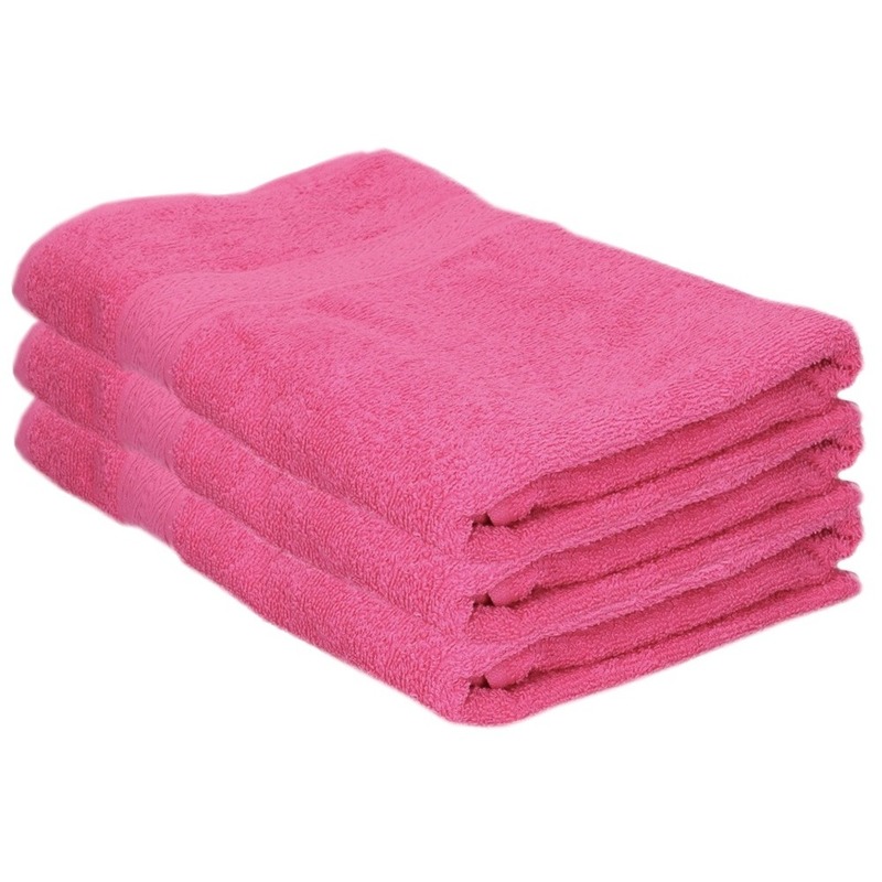 3x Voordelige badhanddoeken fuchsia roze 70 x 140 cm 420 grams
