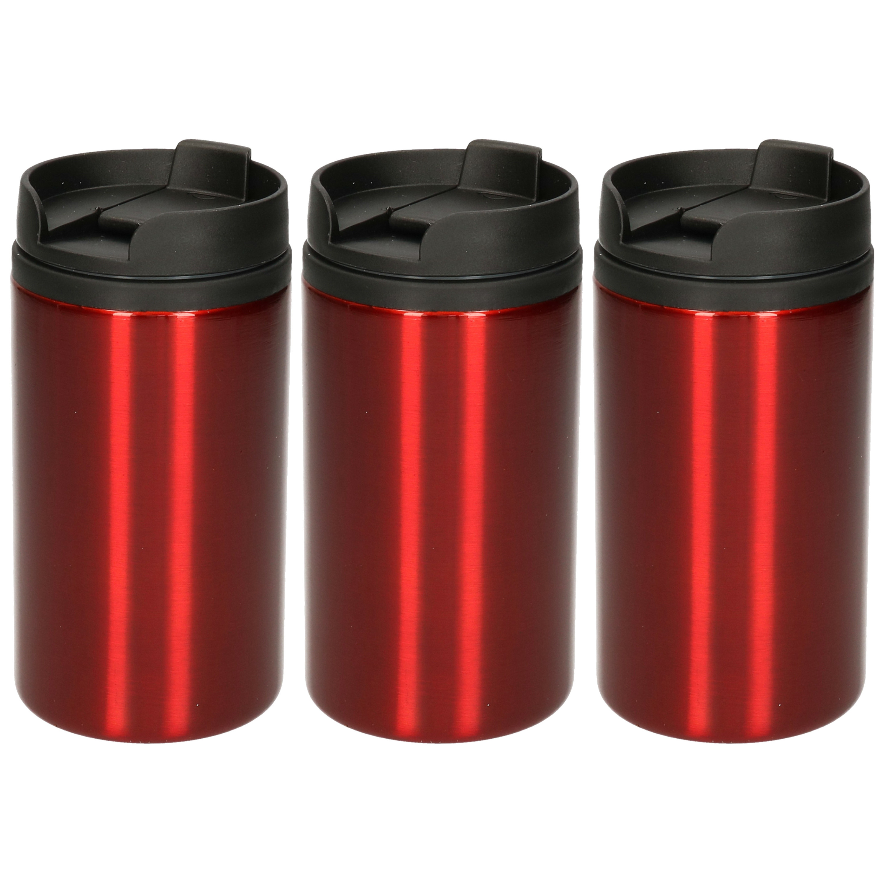 3x Warmhoudbekers metallic-warm houd bekers rood 320 ml