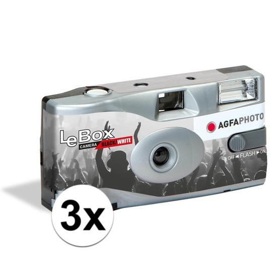 Merkloos 3x Wegwerp cameras met flitser voor zwart/wit fotos -