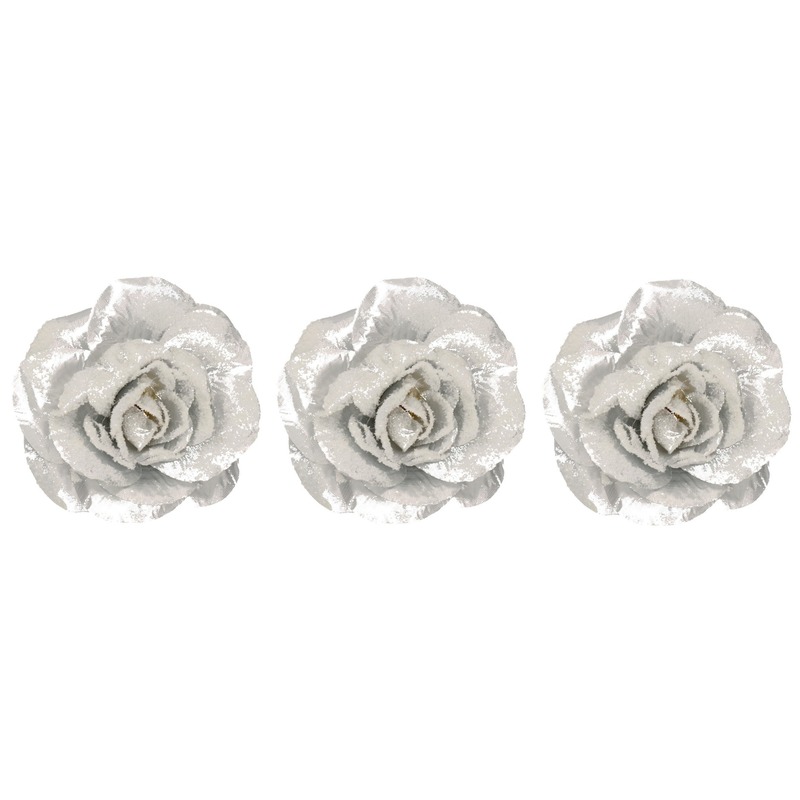 3x Zilveren roos kerstversiering clip decoratie 12 cm