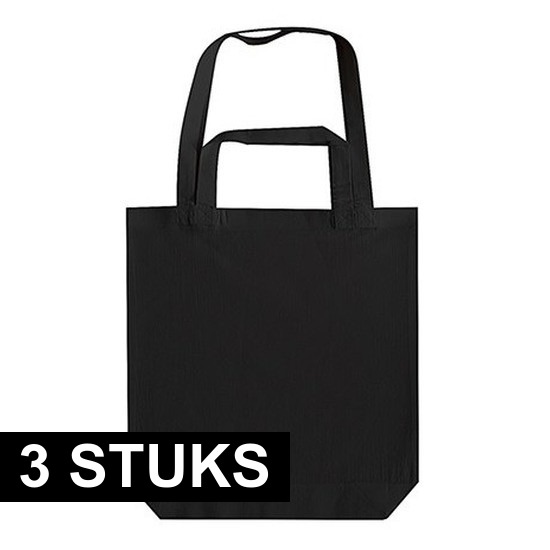 3x Zwarte canvas tassen met dubbel hengsel 38 x 42 cm
