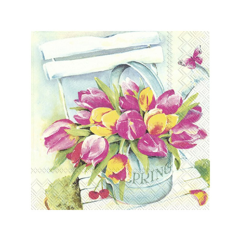 40x Gekleurde 3-laags servetten tulpen 33 x 33 cm - Voorjaar/lente thema