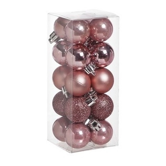 40x kleine roze kerstballen 3 cm kunststof mat-glans-glitter