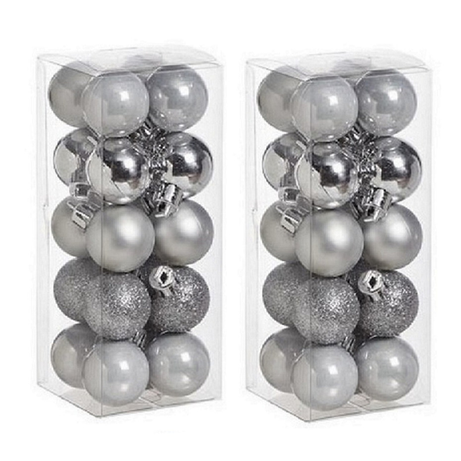 40x Kleine zilveren kerstballen 3 cm kunststof mat-glans-glitter