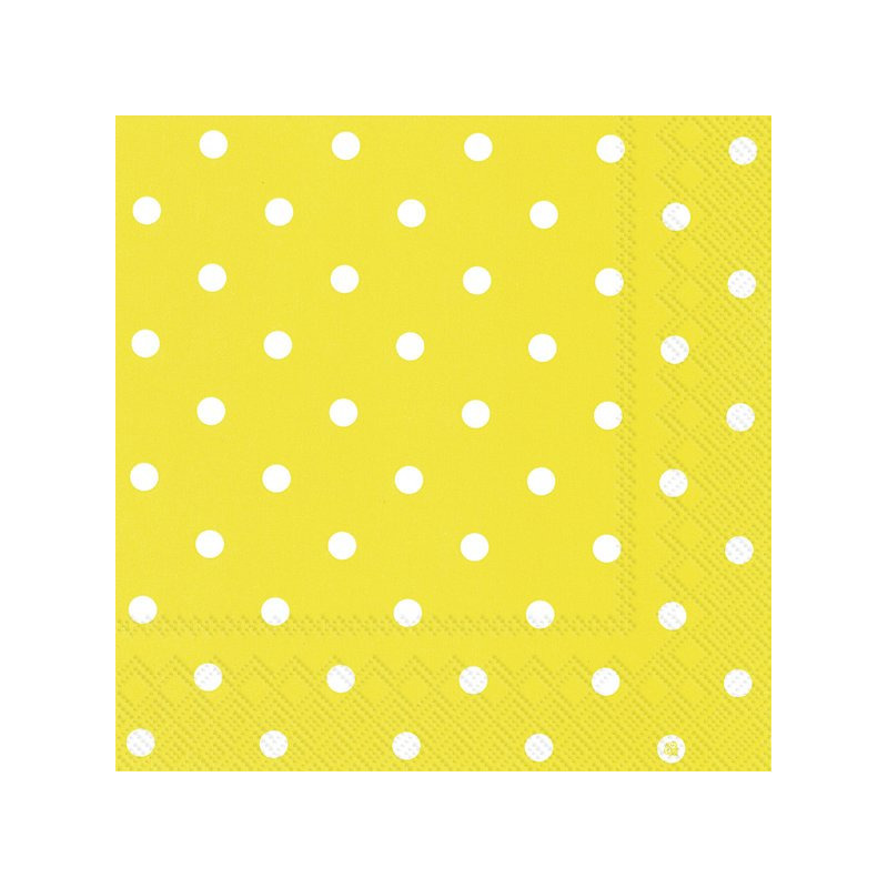40x Polka Dot 3-laags servetten geel met witte stippen 33 x 33 cm