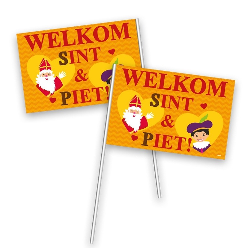40x Stuks welkom Sint en Piet zwaaivlaggetjes
