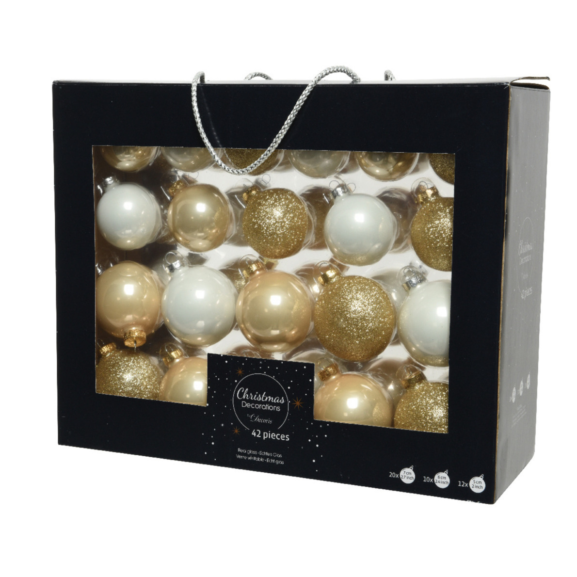 42x stuks glazen kerstballen champagne-bruin-wit mix 5-6-7 cm