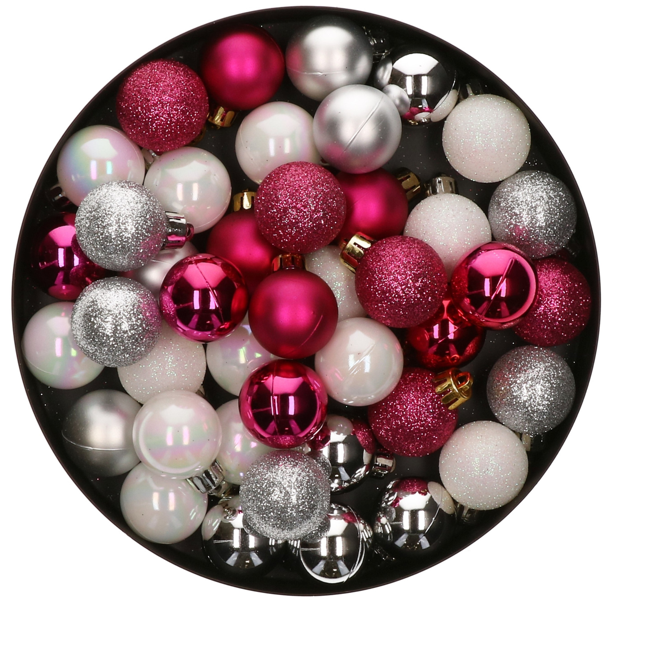 42x Stuks kunststof kerstballen mix bessen roze-zilver-parelmoer wit 3 cm