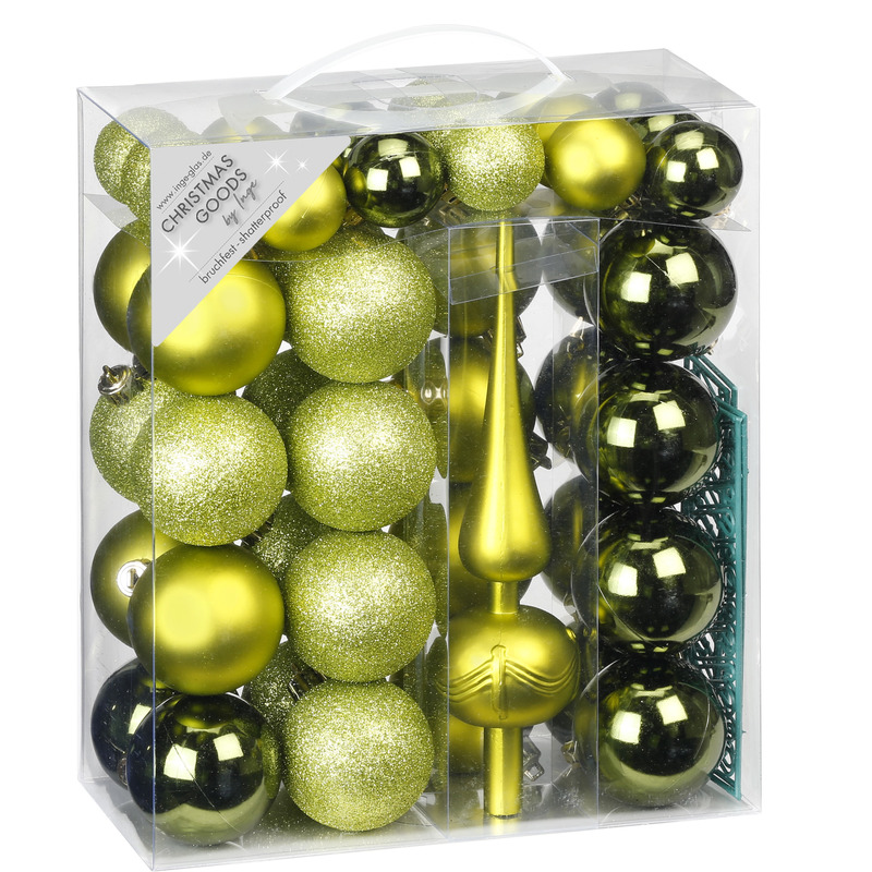 47x Groene kunststof kerstballen 4-6 cm mat-glans met piek