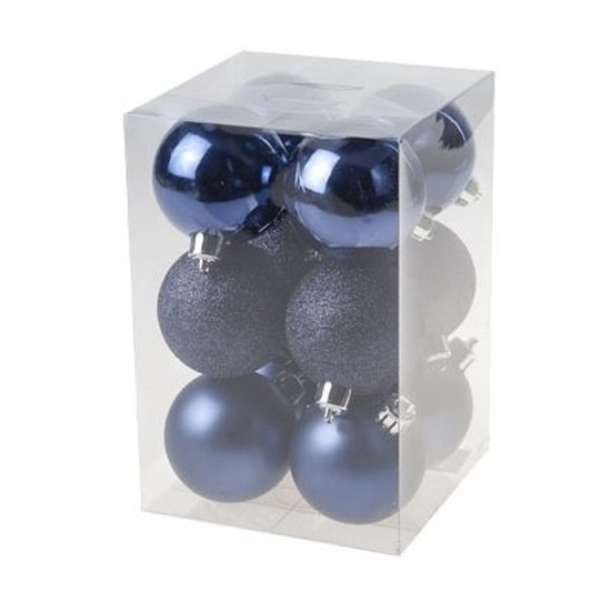 48x Donkerblauwe kerstballen 6 cm kunststof mat-glans