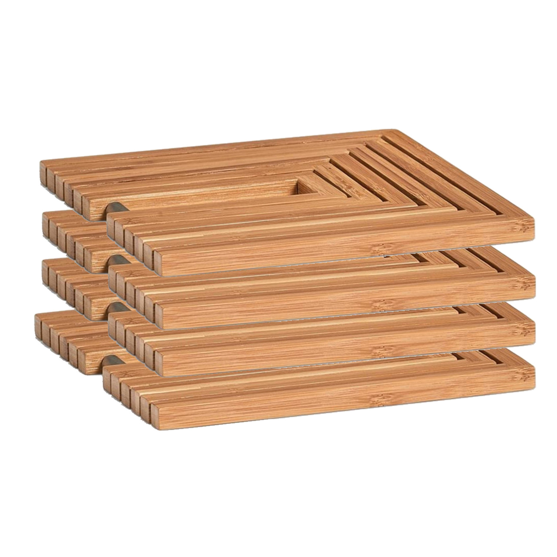 4x Bamboe houten pannenonderzetters uitklapbaar 19-34 x 19 cm
