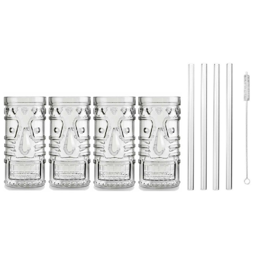 4x Cocktailglazen-Mai Tai glazen transparant 490 ml met glazen rietjes