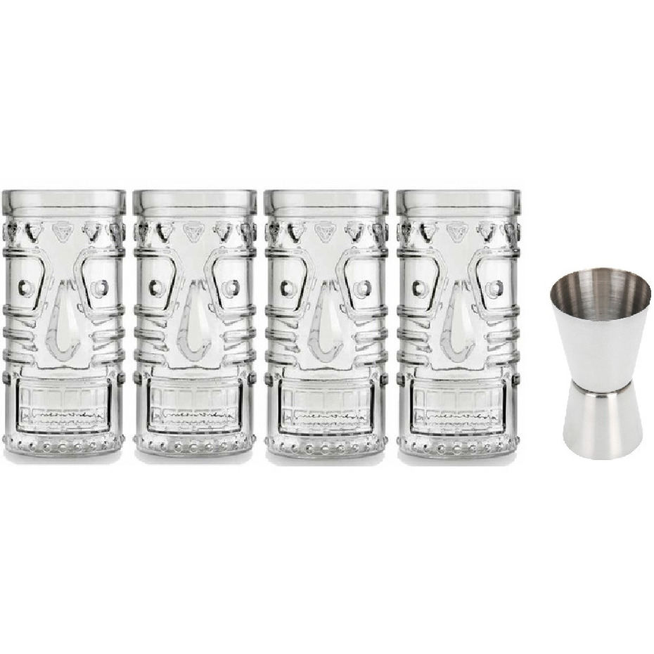 4x Cocktailglazen / Mai Tai glazen transparant 490 ml met RVS maatbeker / barmaatje -