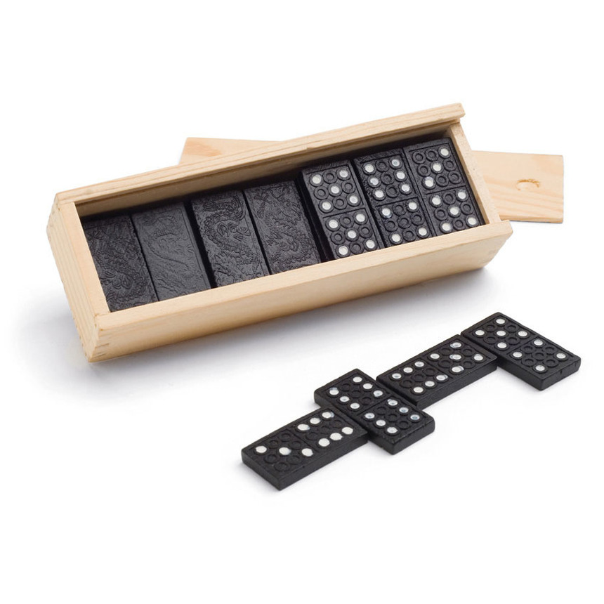 4x Domino spellen in houten kistje