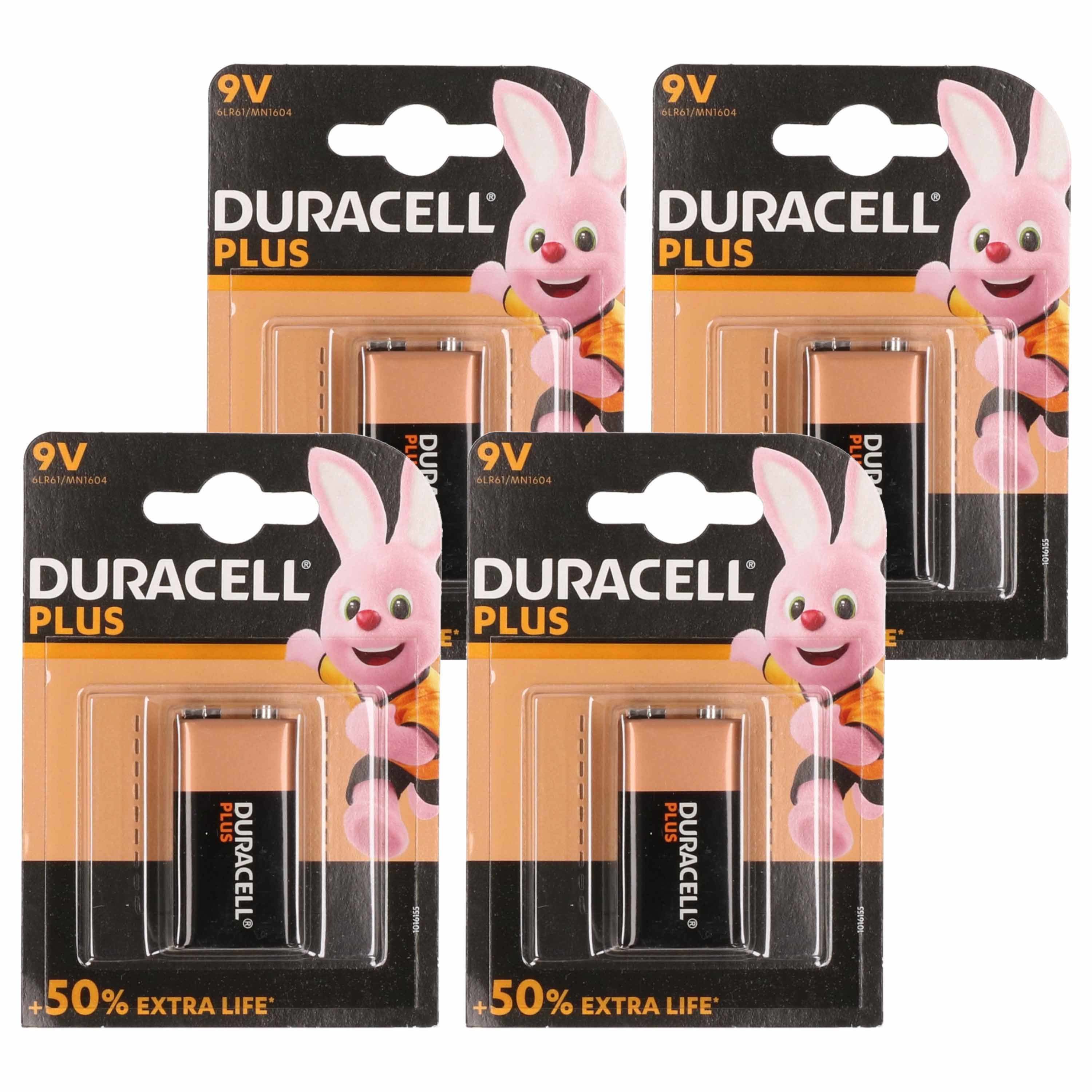 4x Duracell batterij 9 volt blok