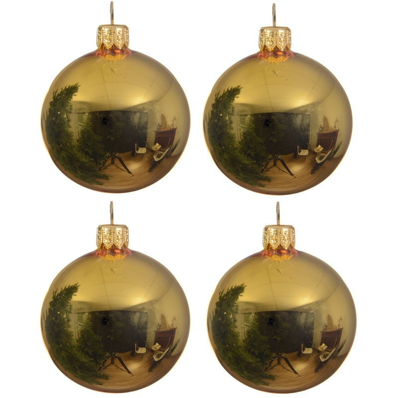 4x Gouden glazen kerstballen 10 cm glans