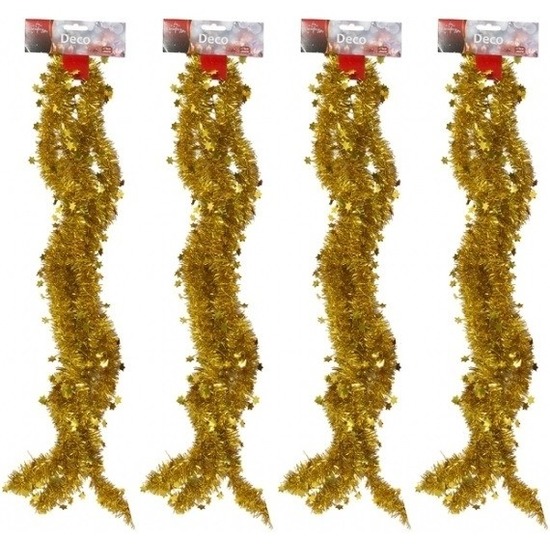 4x Gouden tinsel kerstslingers met sterren 270 cm