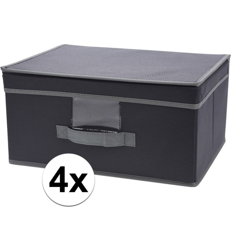 4x Grijze opbergdozen-opbergboxen met vaste deksel 39 cm