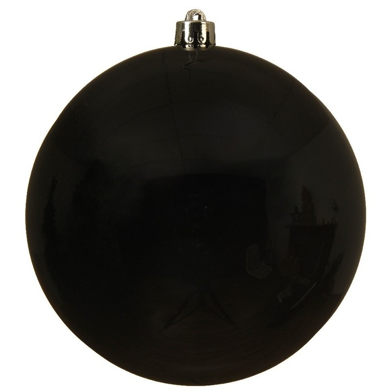 4x Grote zwarte kerstballen van 14 cm glans van kunststof